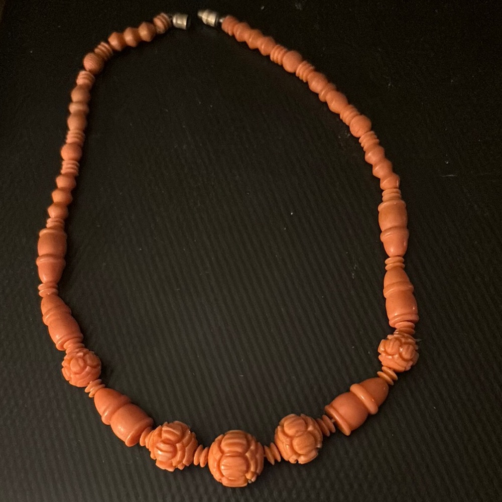 Vintage Orange Beaded Necklace